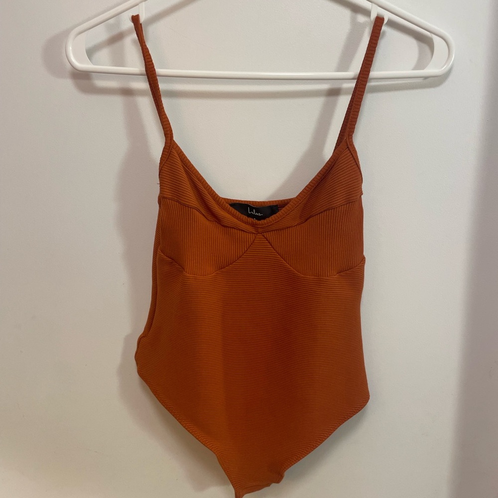Lulus Orange Ribbed Bodysuit